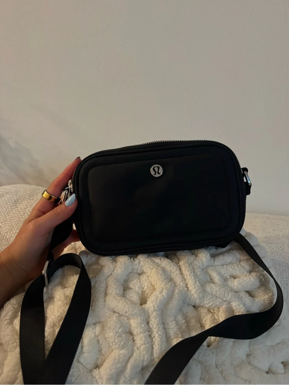 lululemon athletica Black Crossbody Camera Bag with Gold Hardware